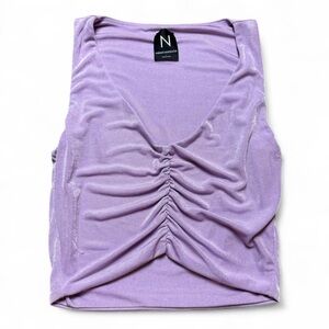 Naked Wardrobe Purple Lilac Ruched Cropped Top Womens Size 1 Small
